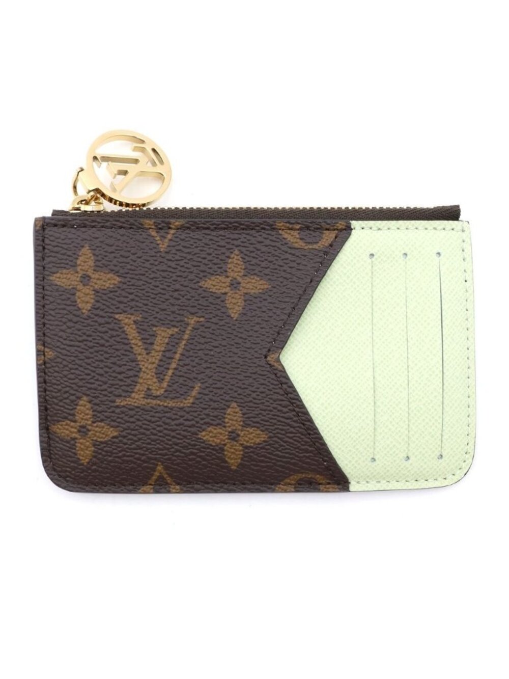 Louis Vuitton Monogram Card Case Romy Fragment Coin Purse Light Green Brown